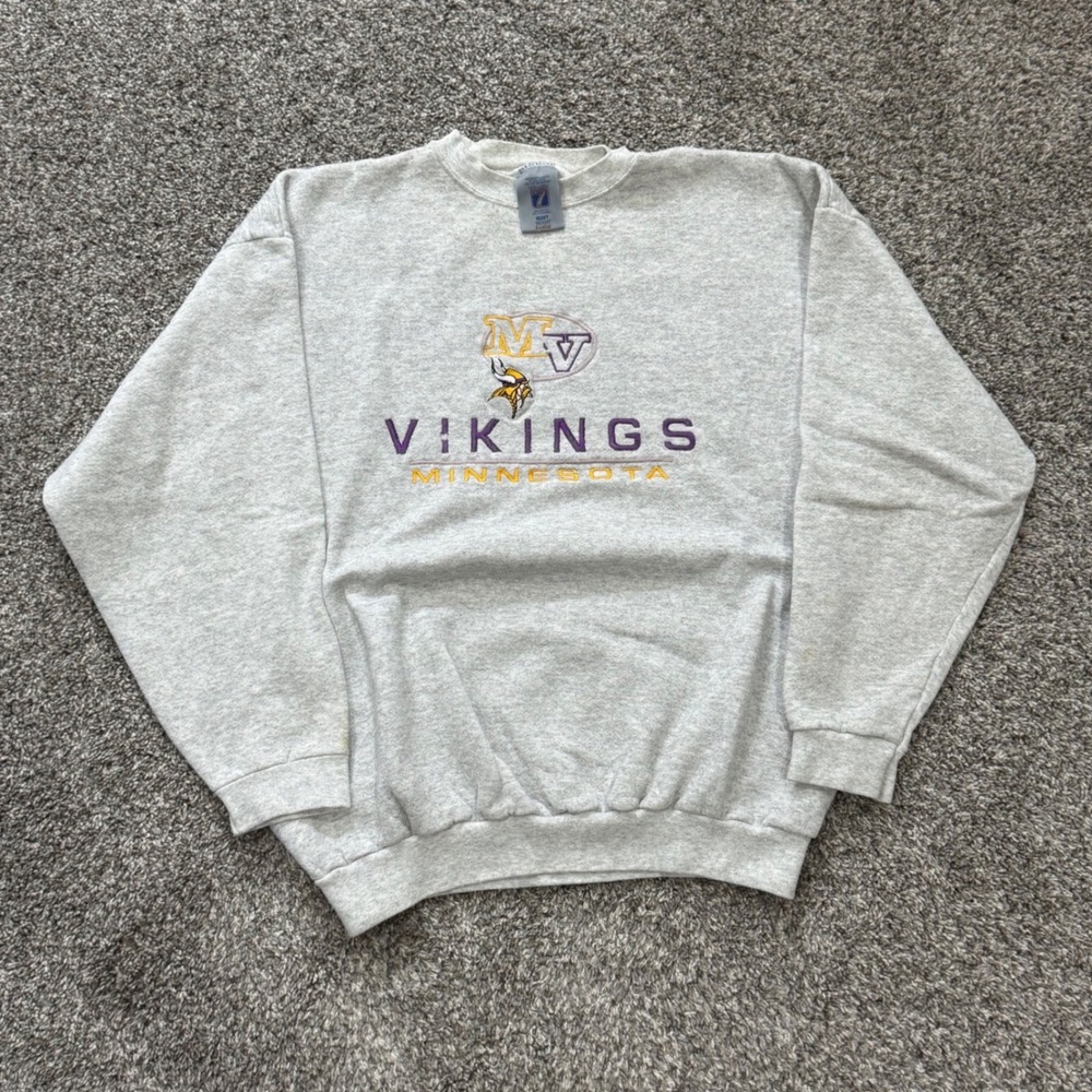 Vintage Logo 7 Minnesota Vikings Sweatshirt Mens XL Gray Embroidered NFL 90s